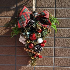 スワッグ【クリスマスツリー】ドア飾り【チェック...の詳細画像1