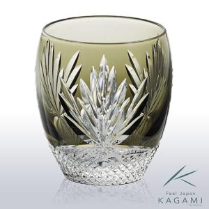 KAGAMI カガミクリスタル 江戸切子 ロックグラス 笹っ葉に麻の葉紋 紫