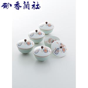 香蘭社（染錦瓢絵）蓋付 湯のみ 湯呑 湯飲み５客セット