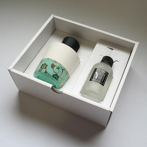 ギフト Qpor アロマディフューザーLサイズ グリーン粒柄 加賀紅茶の香りセット 本体から香る九谷...