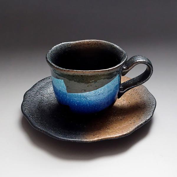 九谷焼 荒削りカップ＆ソーサー -二色銀彩-：美山窯 コーヒーカップ