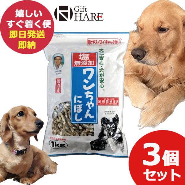 塩無添加 ワンちゃんにぼし 1kg 3個セット (即日発送) 送料無料【 おやつ ペット 犬 猫 に...