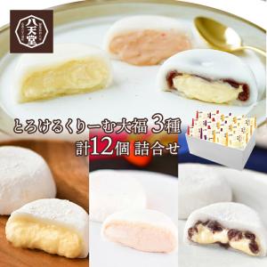 父の日 2024 スイーツ 八天堂 とろける くりーむ 大福 3種12個 詰合せ 和菓子 クリーム カスタード つぶあん 餡 あまおう苺 個包装 送料無料 HT014-da003