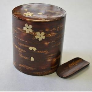 桜皮細工 茶缶平１５０ｇ無地桜セット 日本製 桜皮