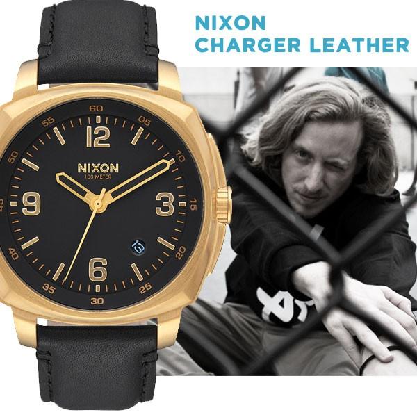 NIXON ニクソン A1077513 CHARGER LEATHER レザー ブラック×ゴールド ...