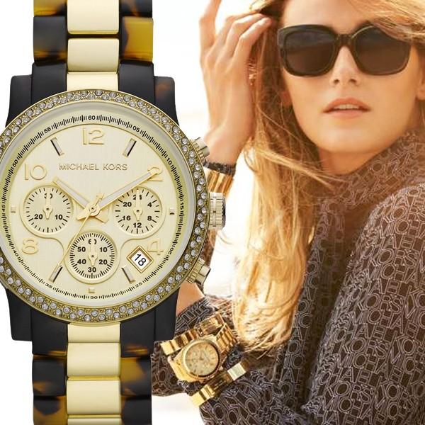 MICHAEL KORS Runway ランウェイ MK5581 タートイズ べっこう ラインストー...