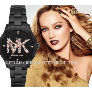 新モデル！MICHAEL KORS マイケルコース MK6683 Runway Black / Rosegold stainless Ladies ブラック・ローズゴールド・レディース アナログ腕時計 mk6683｜gifttime