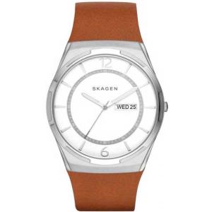 SKAGEN/スカーゲン SKW6304 BROWN LEATHER TITANIUM Melbye シルバー・ブラウンレザー メンズ腕時計 メンズ｜gifttime