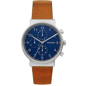 SKAGEN スカーゲン Ancher ブルー・ブラウンレザーバンド アンカー SKW6358 blue/brown leather クウォーツ メンズ 腕時計｜gifttime