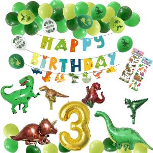 男の子 誕生日 バルーン 飾り キャラクター 恐竜  ダイナソーパーティーセット  3歳  誕生日パーティーセット 数字 飾りハッピーバースデー 風船 2歳｜giftvillage
