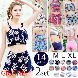 水着レディース体型カバーママ水着タンキニビキニショートパンツ2点セット可愛い海水浴温泉