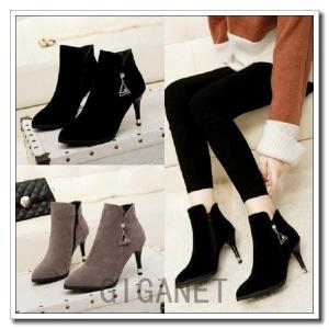 秋新作ショートブーツレディースブーティーポインテッドトゥ7.5cmヒールフェイクスエード靴可愛いインスタ映え秋冬xt-071