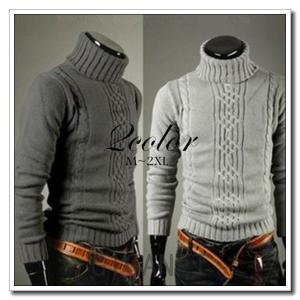 メンズセーターニットタートルネックハイネックケーブル編みリブ編み無地長袖ニット秋着冬着mnt-009