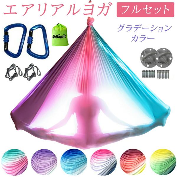 GiGant公式 エアリアルヨガ フルセット グラデーション 空中ヨガ 金具 デイジーチェーン スト...
