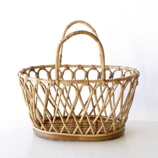 かご カゴ バスケット ラタン 収納 小物入れ 持ち手 取っ手付き 持ち運び 楕円 天然素材 ナチュ...