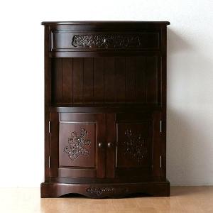 電話台 花台 アンティーク調 玄関 ハイスタンド 木製 キャビネット 扉付き収納 引き出し 収納付き おしゃれ アンティークな電話台 60