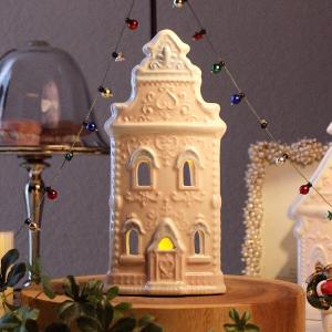 クリスマス Xmas キャンドルホルダー LEDキャンドル付き 照明 小さい 卓上 おしゃれ 陶器 LEDキャンドル付き キャンディーハウス スモール