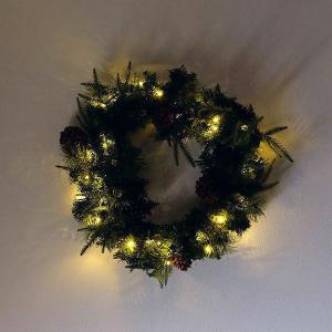 クリスマスリース おしゃれ 玄関 大きい 55cm LED イルミネーション リビング 松ぼっくり 北欧 グリーン もみの木とコーンのLEDリース