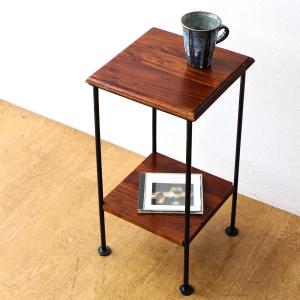 サイドテーブル 花台 アンティーク レトロ 木製 正方形 四角 高さ50cm