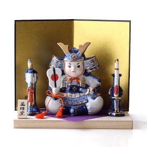 五月人形 兜飾り 三彩（特大） かぶと置物（金屏風/木台 付き） 横石