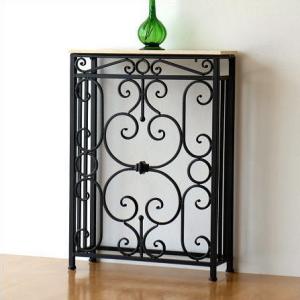 コンソールテーブル 63cm幅 ロートアイアン 大理石テーブル 花台 FM