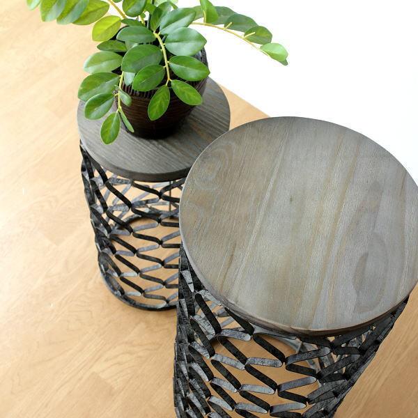 フラワースタンド 室内 花台 木製 アイアン 玄関 屋内 アンティーク 丸型 植木鉢台 シャビーなサ...