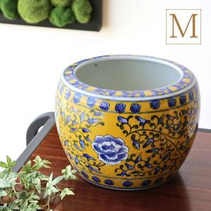 青花丸大魚缶 白梅（大）14号鉢 水鉢 火鉢 睡蓮鉢 メダカ鉢