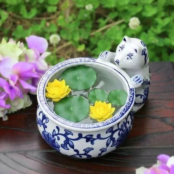 金魚鉢 おしゃれ 陶器 猫 水飲み メダカ鉢 睡蓮鉢 和風 レトロ アンティーク ビオトープ ネコ ...