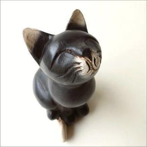 猫 ねこ 雑貨 置物 オブジェ 木彫り 甘えるウッド黒ネコ