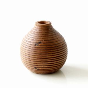 桧自然木ポリウレタン仕上げくり抜き花器（ガラス製花瓶内蔵） 木製