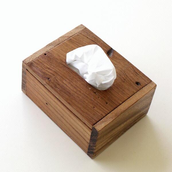 ティッシュケース チーク 木製 ハーフサイズ ボックス ポケットティッシュ オールドチークのミニティ...