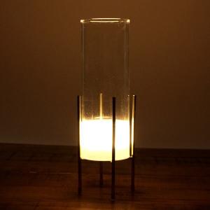 花瓶 花びん おしゃれ ガラス フラワーベース LED ライト ゴールド 透明 クリア スタイリッシュ モダン LED付きガラススタンドベース｜gigiliving
