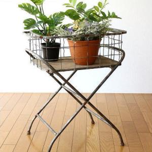 フラワースタンド アイアン 木製 花台 アンティーク レトロ フラワーラック ガーデンラック かご ...