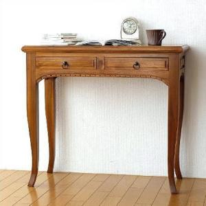 デスク 机 木製 パソコンデスク アンティーク 猫脚 スリム おしゃれ 無垢 天然木 幅80 奥行40 書斎 玄関 完成品 チークコンソールデスク