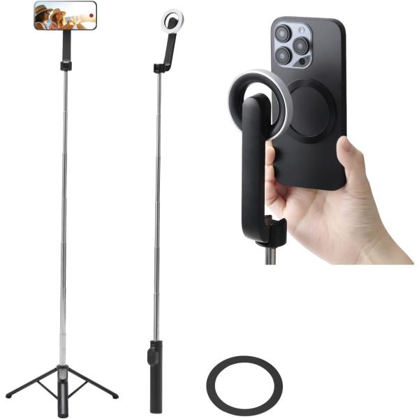 自撮り棒 スマートフォン用 三脚 マグネット吸着 Bluetoothリモコン付 メタルプレート付属 ...