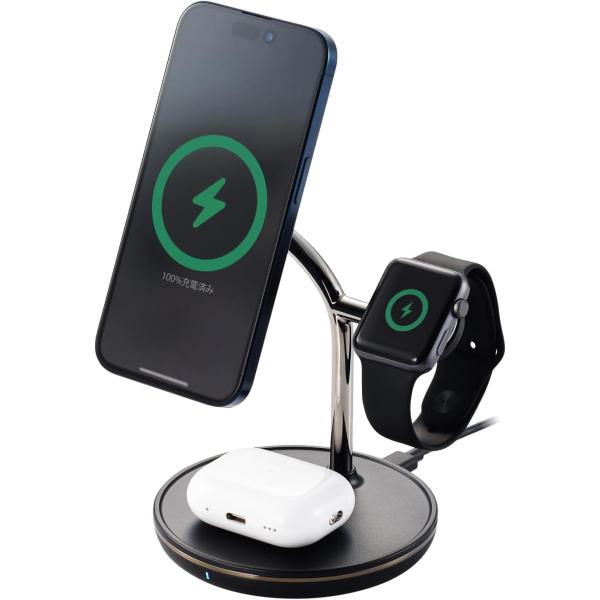 エレコム ワイヤレス充電器 ワイヤレス 充電 Qi2 15W 3in1 スタンド型 MFA認証 ブラ...