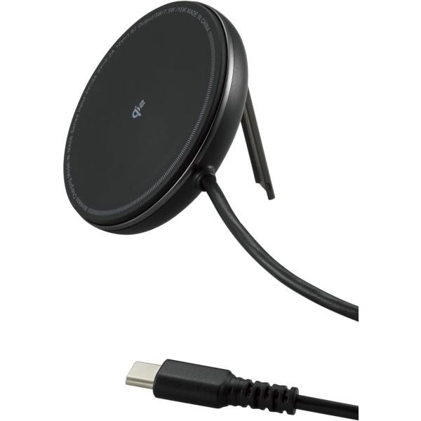 エレコム ワイヤレス充電器 Qi2 15W マグネット吸着 2Way 卓上/スタンド ケーブル一体型...