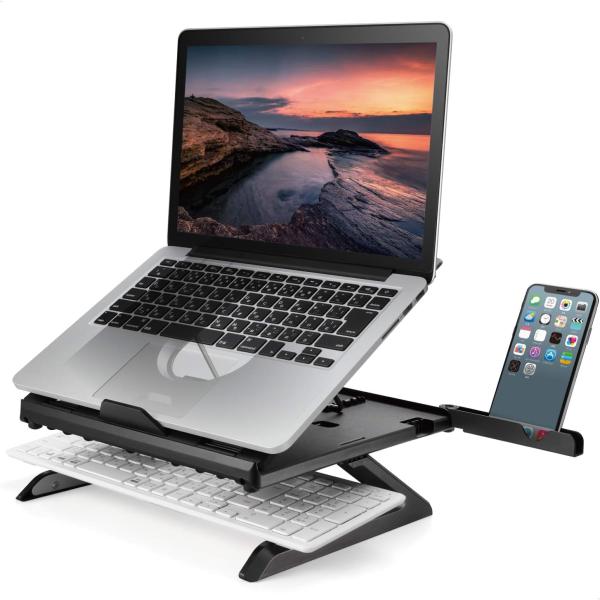 エレコム ノートPCスタンド 折りたたみ 8段階 9.5cm高さアップ脚 スマホスタンド付 ~15....