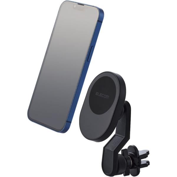 エレコム 車載ワイヤレス充電器 マグネット吸着 7.5W 5W 車載ホルダー 車 エアコンクリップ式...