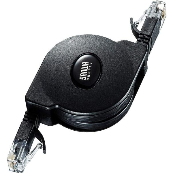 サンワサプライ LANケーブル 自動巻取りLANケーブル 巻取り CAT6A モデム用 ブラック K...