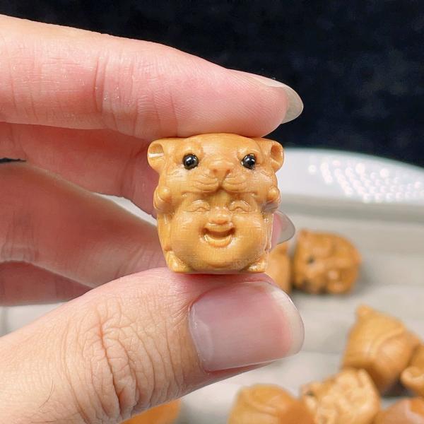 PROME 檀木 布袋様の被り物虎 貫通孔 NO.P1049