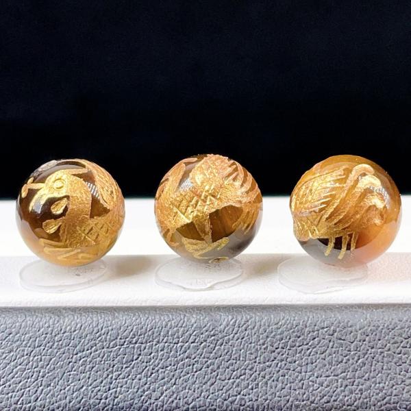 PROME・高品質・天然石・大人気・風水四神・タイガーアイ・朱雀・12mm・貫通孔・彫刻品・パーツ ...