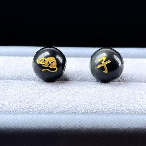 PROME・天然石・大人気・十二支・オニキス・鼠・8mm・貫通孔・彫刻品・パーツ P4868