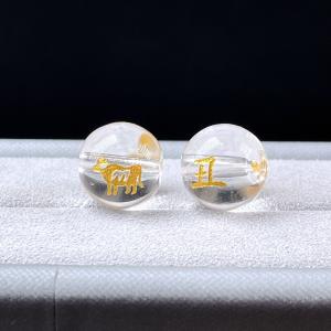 PROME・天然石・大人気・十二支・電圧合成水晶・丑・牛・10mm・貫通孔・彫刻品・パーツ P9206