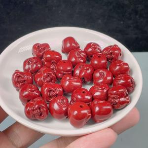 PROME 天然石 朱砂 辰砂・練りシナバー 彫刻ビーズ 【布袋様】14mm 横穴 穴あり一粒売りビーズ　P9393