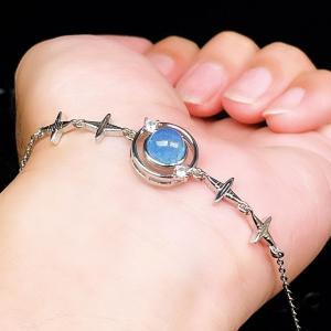 PROME 天然石【一点物】特別仕様品・アクアマリン・白銅・フリーサイズ・「ブレスレット兼アンクレット 2WAYデザイン」v61371