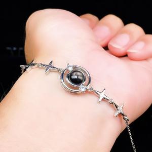 PROME 天然石【一点物】特別仕様品・ハイパーシーン・白銅・フリーサイズ・「ブレスレット兼アンクレット 2WAYデザイン」v61380