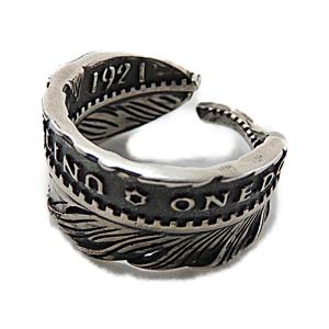 コイン リング フェザー シルバー925 インディアンジュエリー モルガン銀貨  羽根 指輪