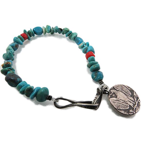 ターコイズ ブレスレット コイン モルガンダラー銀貨 シルバー925 アンティーク ヴィンテージ コ...