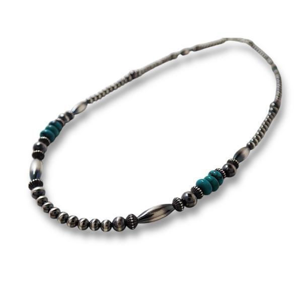 インディアンジュエリー ターコイズ ビーズ ネックレス シルバー925 チェーン ナバホ INCA